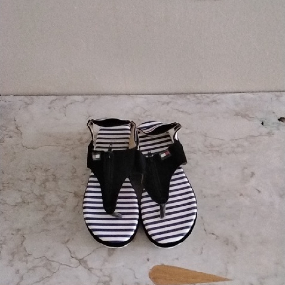 Black and White Striped Sandals